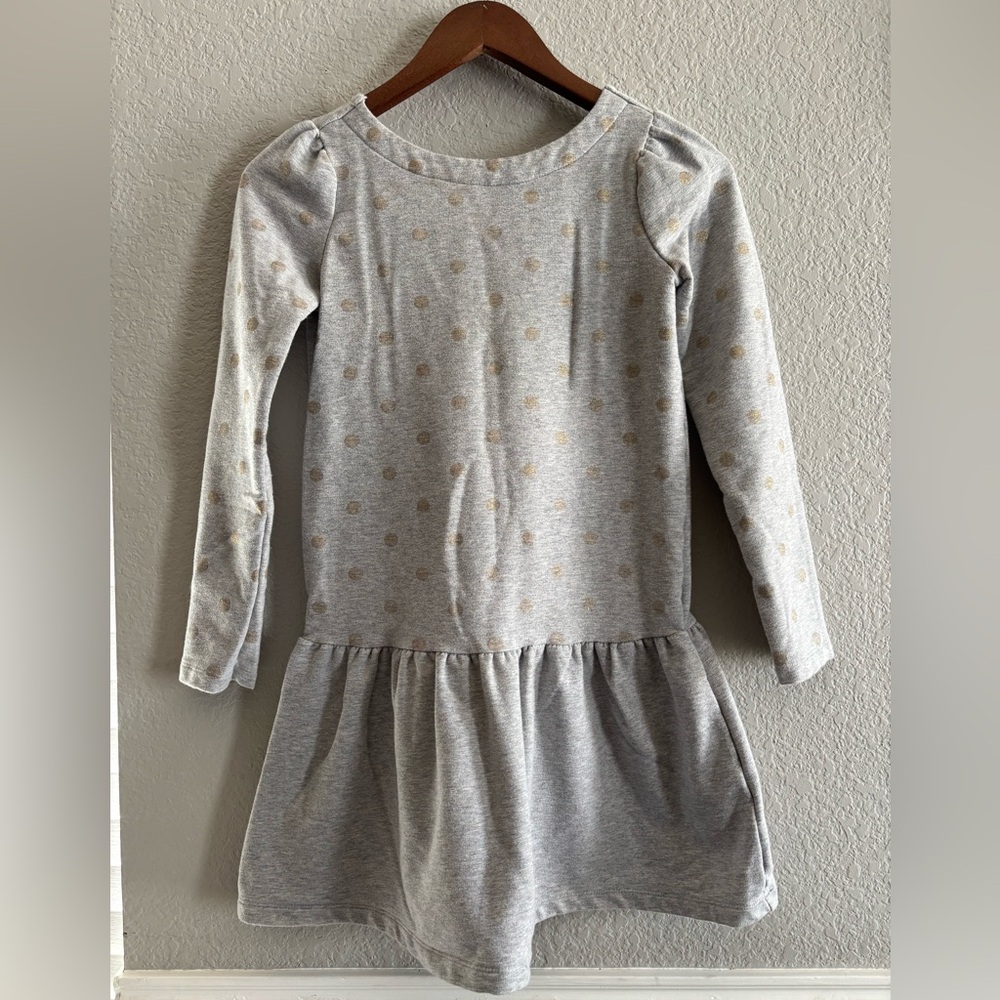 Vintage Gymboree Girls Dress – Size 10 (Gray with Gold Polka Dots)
